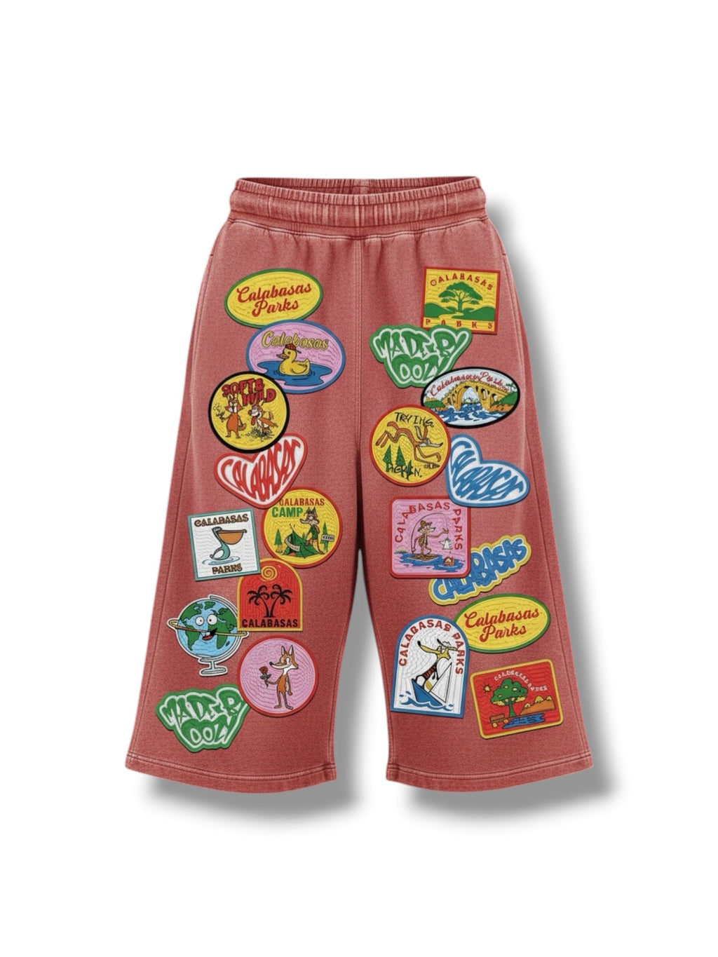Red Calabasas “Sticker Pack” Sweat Shorts