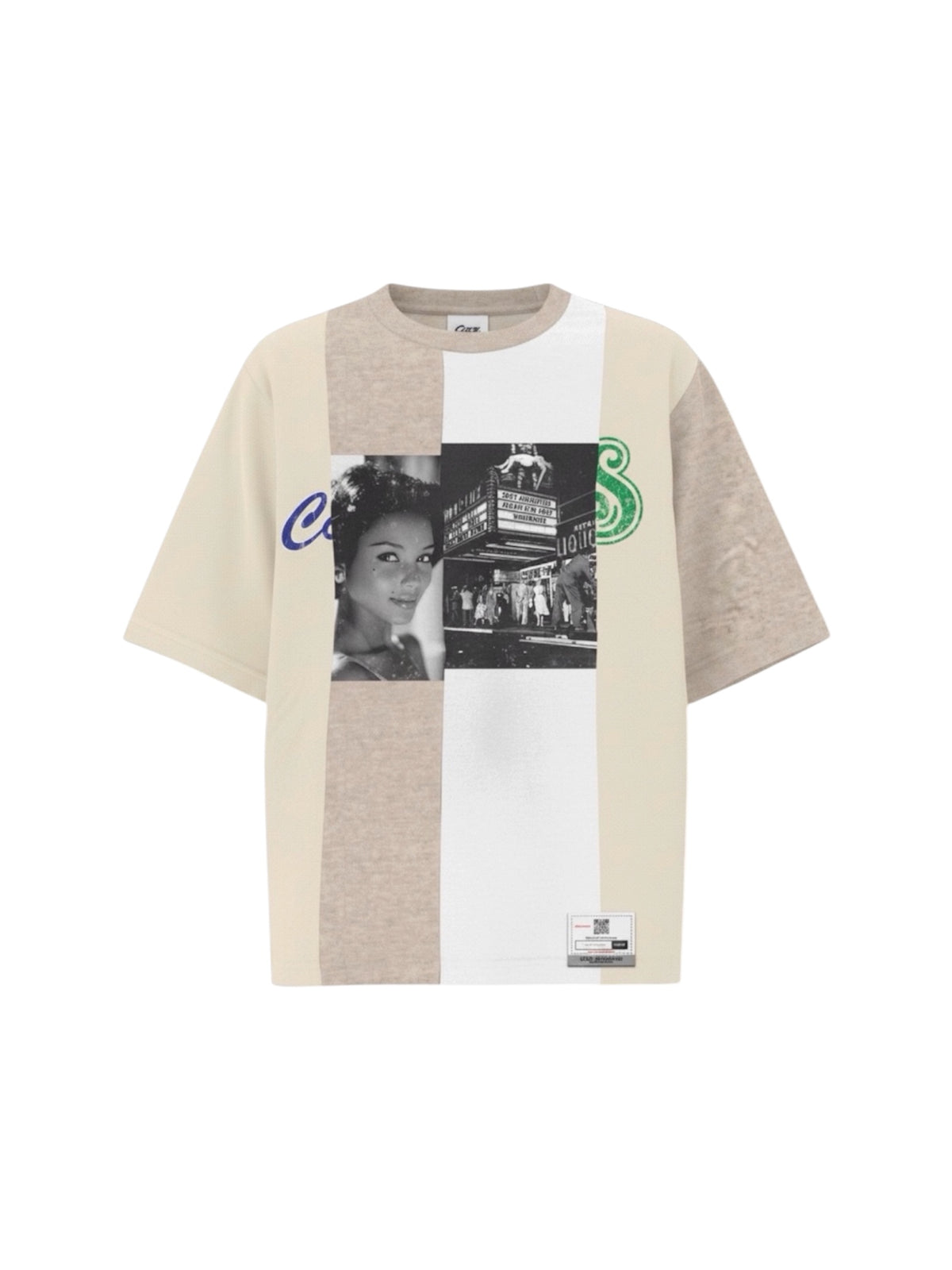 Cream Multicolored Paneled LS Tee